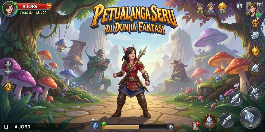 Tampilan gamplay AJO89 dengan karakter menjelajahi dunia penuh petualangan.