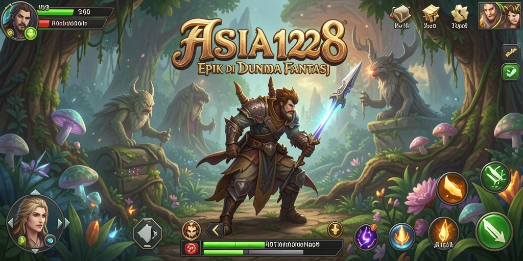 Screenshot utama ASIA128 menampilkan aksi RPG yang mendebarkan dalam pertempuran.