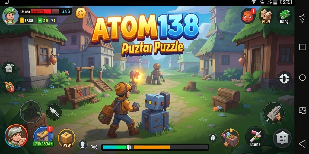Tampilan gameplay ATOM138 yang menantang dan berwarna-warni.