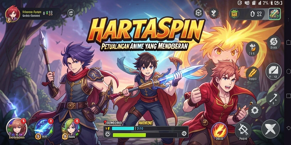 Tampilan gameplay HARTASPIN yang penuh warna dan seru.
